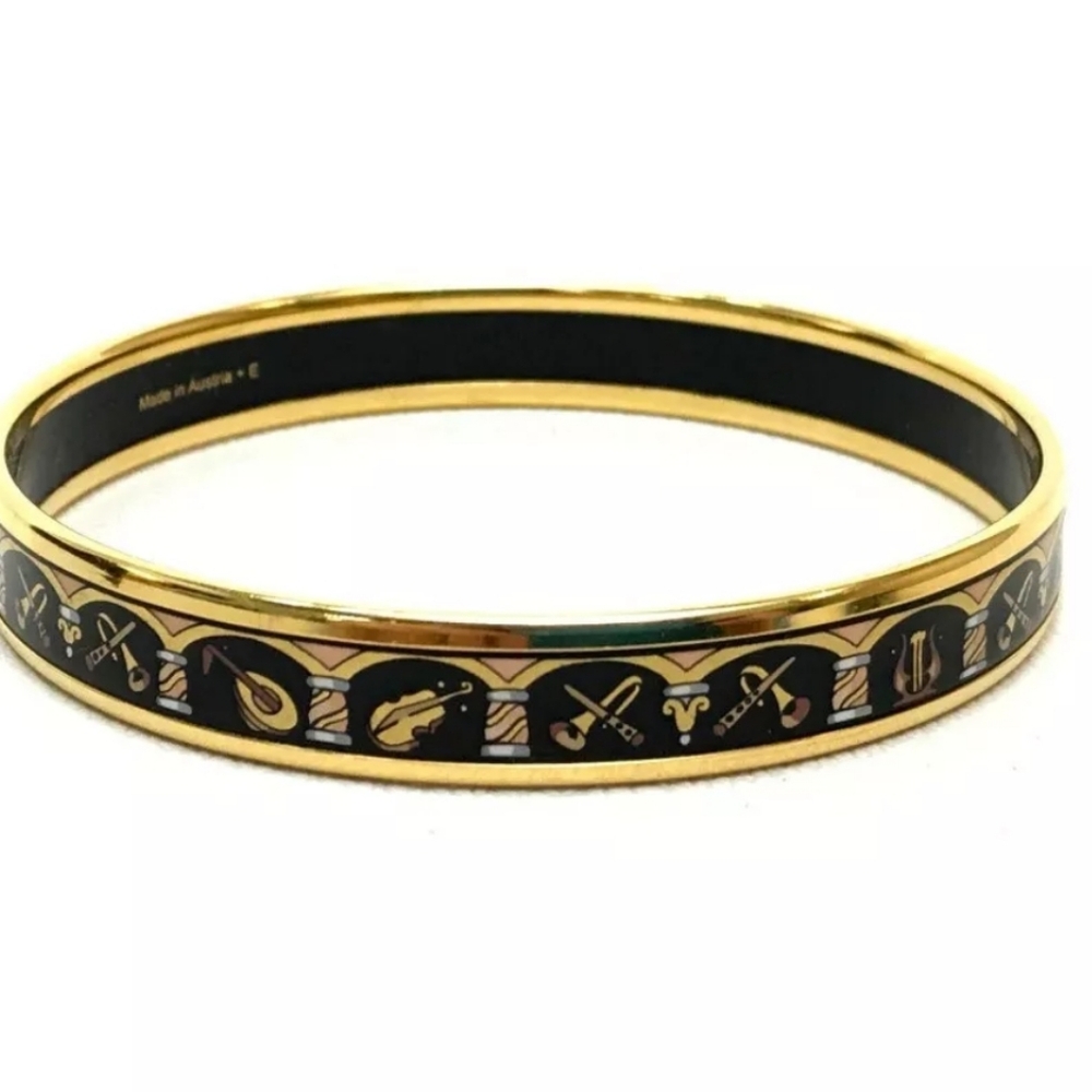 HERMES Cloisonne Bangle Bracelet Black/Gold/Never Worn/ Brand New ❤️ - Picture 2 of 10